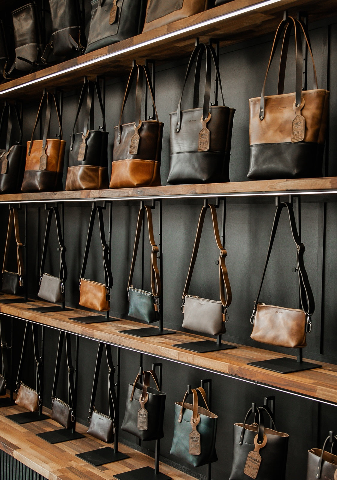 Wall of personalized Range Leather bags